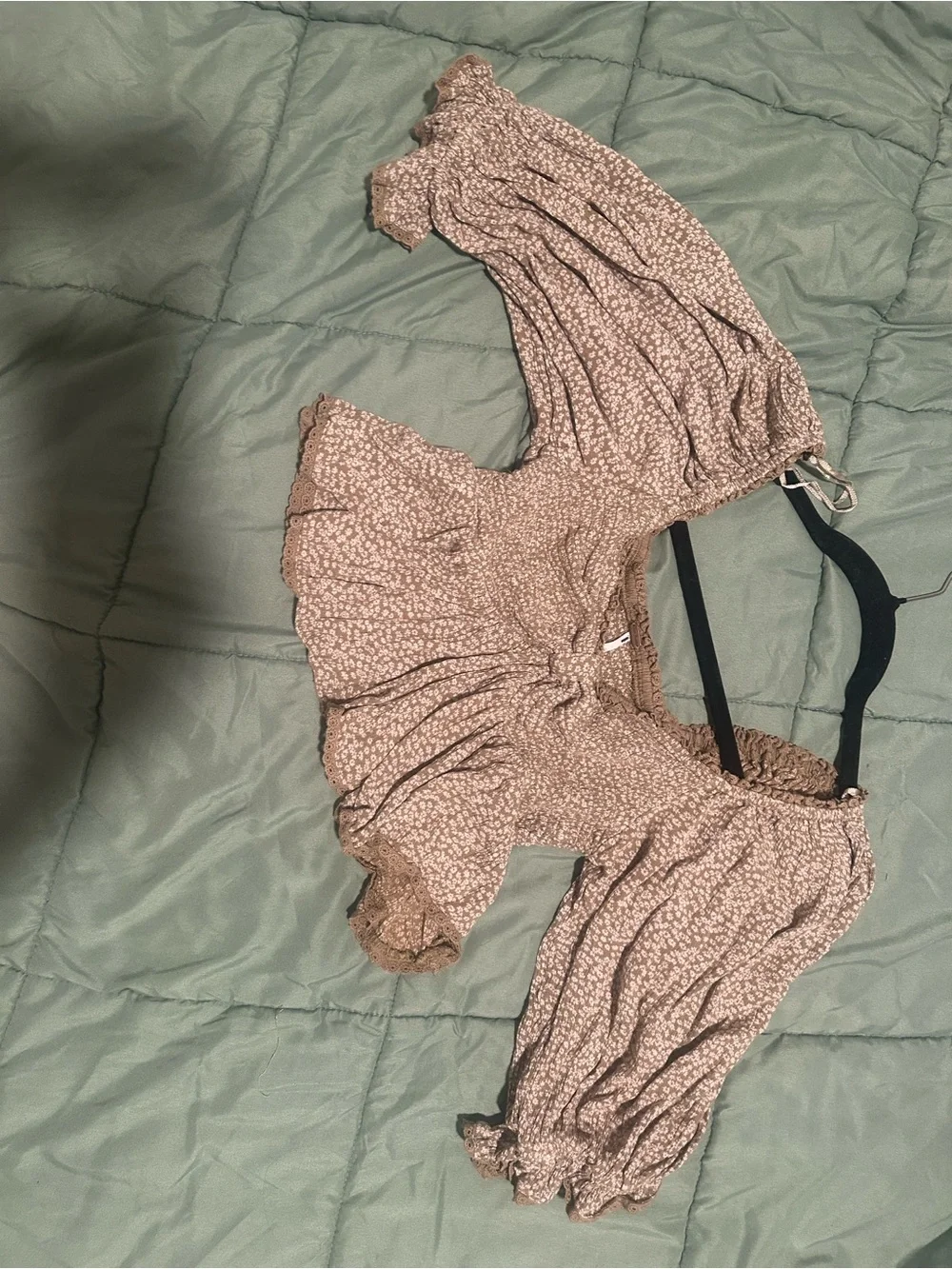 Free People Olive Floral Smocked Babydoll Top